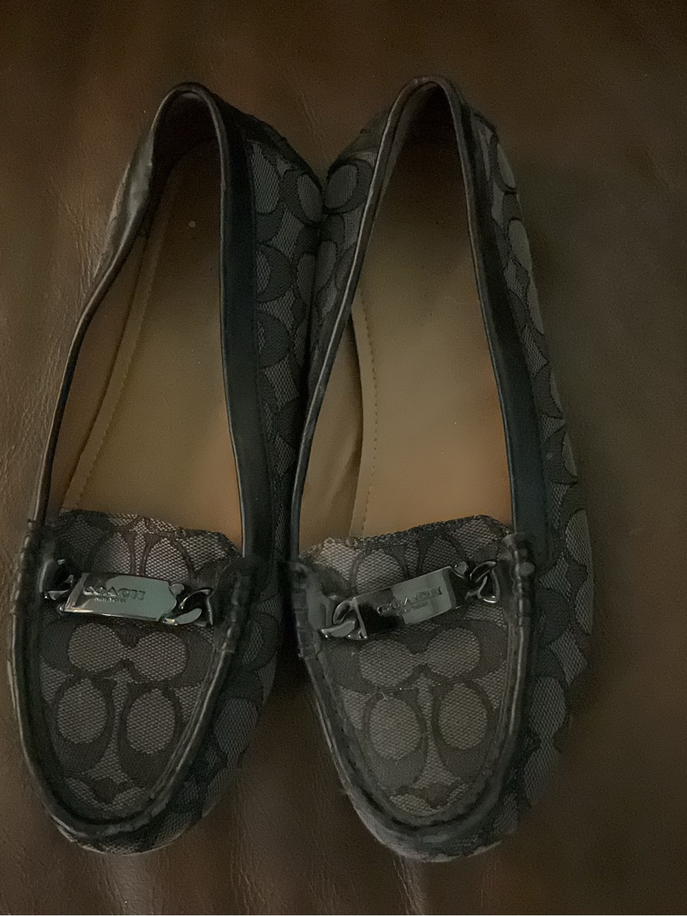 Coach Women's Charcoal (Olive) Signature Jacquard Driving Loafers